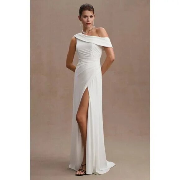 MAC DUGGAL Ruched One-Shoulder Trumpet Gown in White Size US 6 - Picture 1 of 11